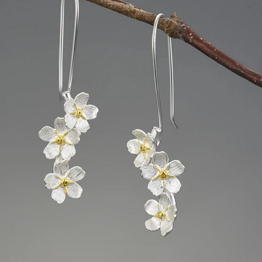 Forget-me-not Flower 925 Sterling Silver Earrings