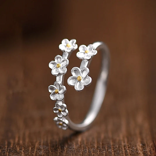 Forget-me-not Flower 990 Fine Silver Adjustable Ring