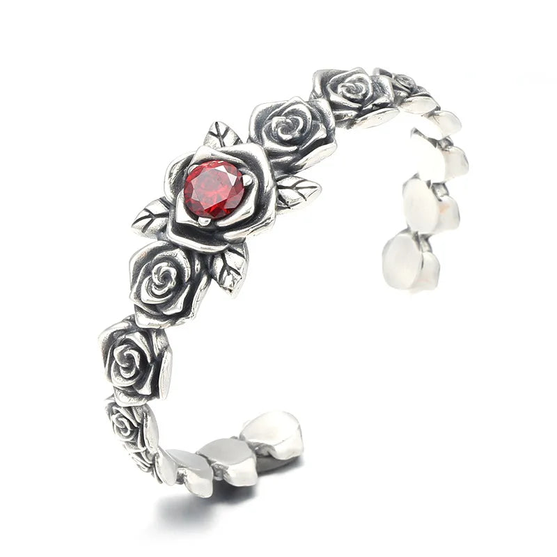 Garden Roses 925 Sterling Silver Ring and Bracelet