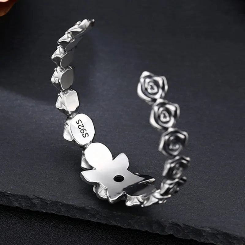 Garden Roses 925 Sterling Silver Ring and Bracelet