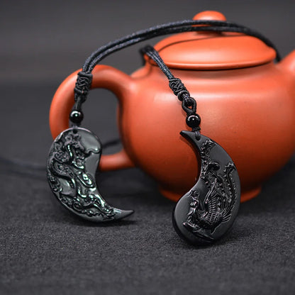 The Dragon and the Phoenix Obsidian Necklace