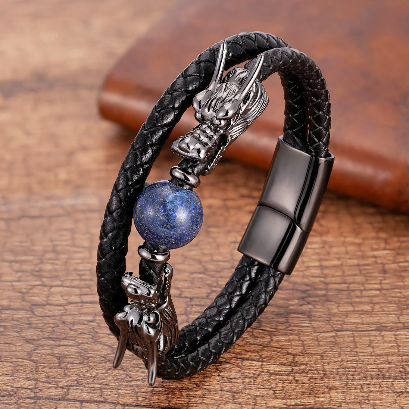 Japanese Dragon Leather Bracelet With Stone