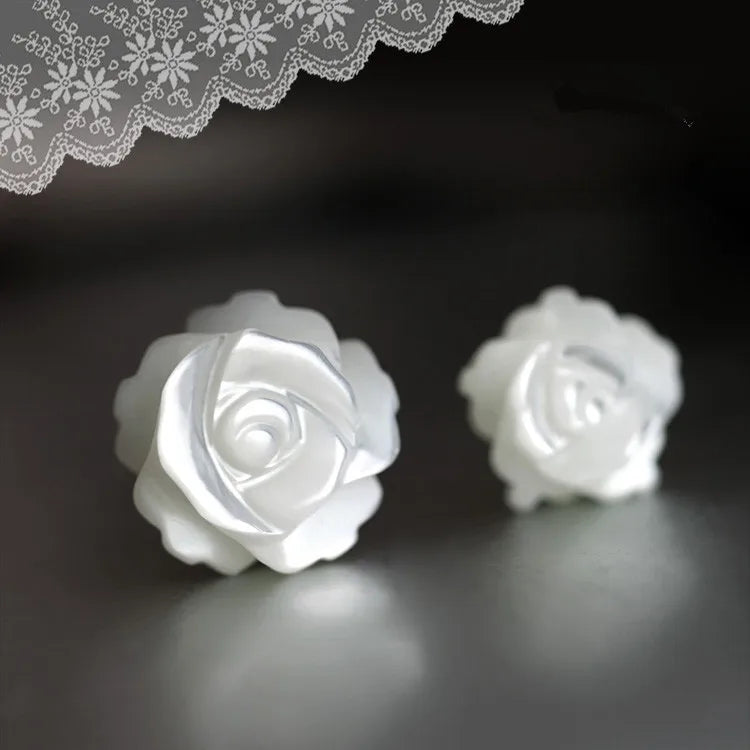 Bara the  White Rose 925 Sterling Silver Earrings
