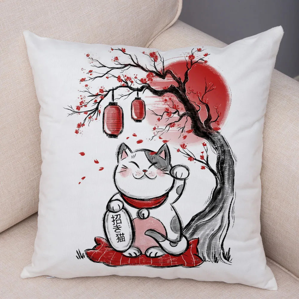 Sumi-e Soft Brushes Neko Collection Plush Pillow Case