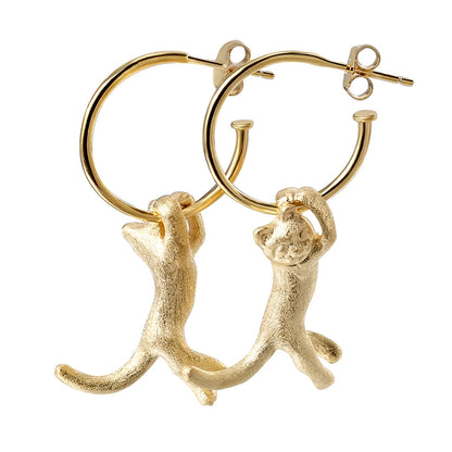 Neko Happy Cat Drop Earrings in 925 Sterling Silver