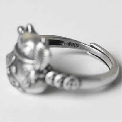 Lucky Cat Maneki Neko 925 Sterling Silver Ring
