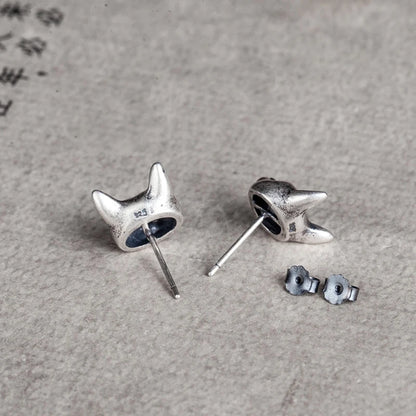 Neko Happy Cat Stud Earrings in 925 Sterling Silver