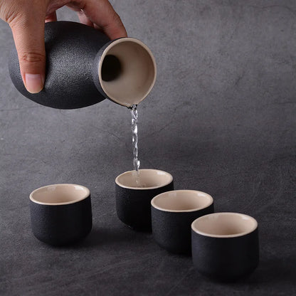 Sake Set with Tokkuri Bottle and 6 Ochoko Cups