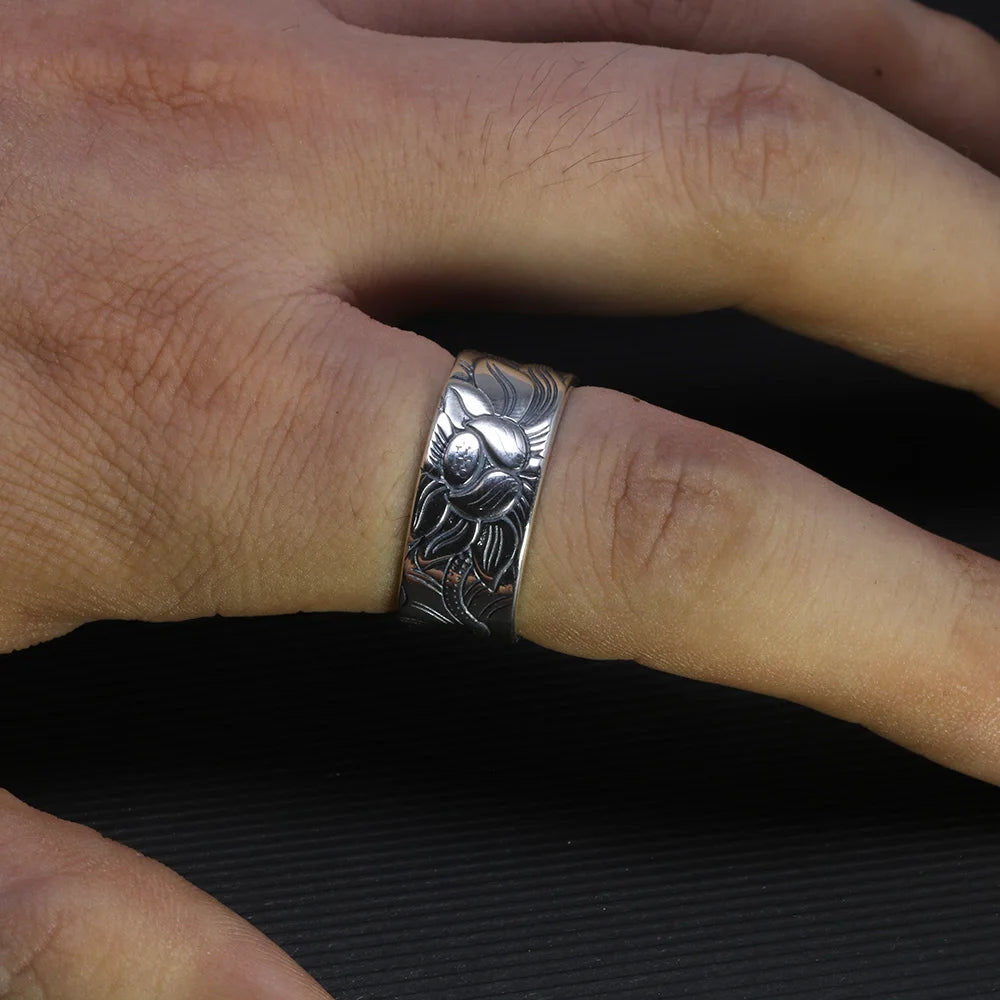 Lotus and Heart Sutra 925 Sterling Silver Ring