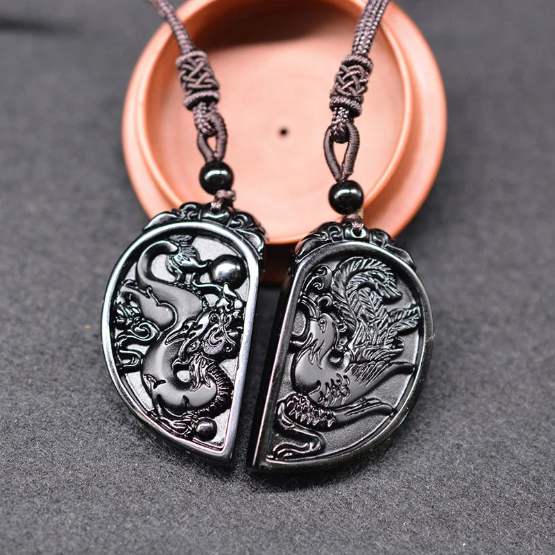 The Dragon and the Phoenix Obsidian Necklace