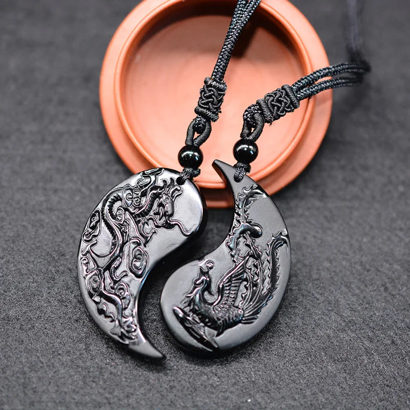 The Dragon and the Phoenix Obsidian Necklace