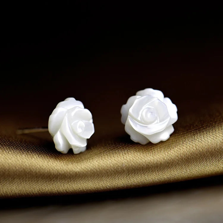 Bara the  White Rose 925 Sterling Silver Earrings
