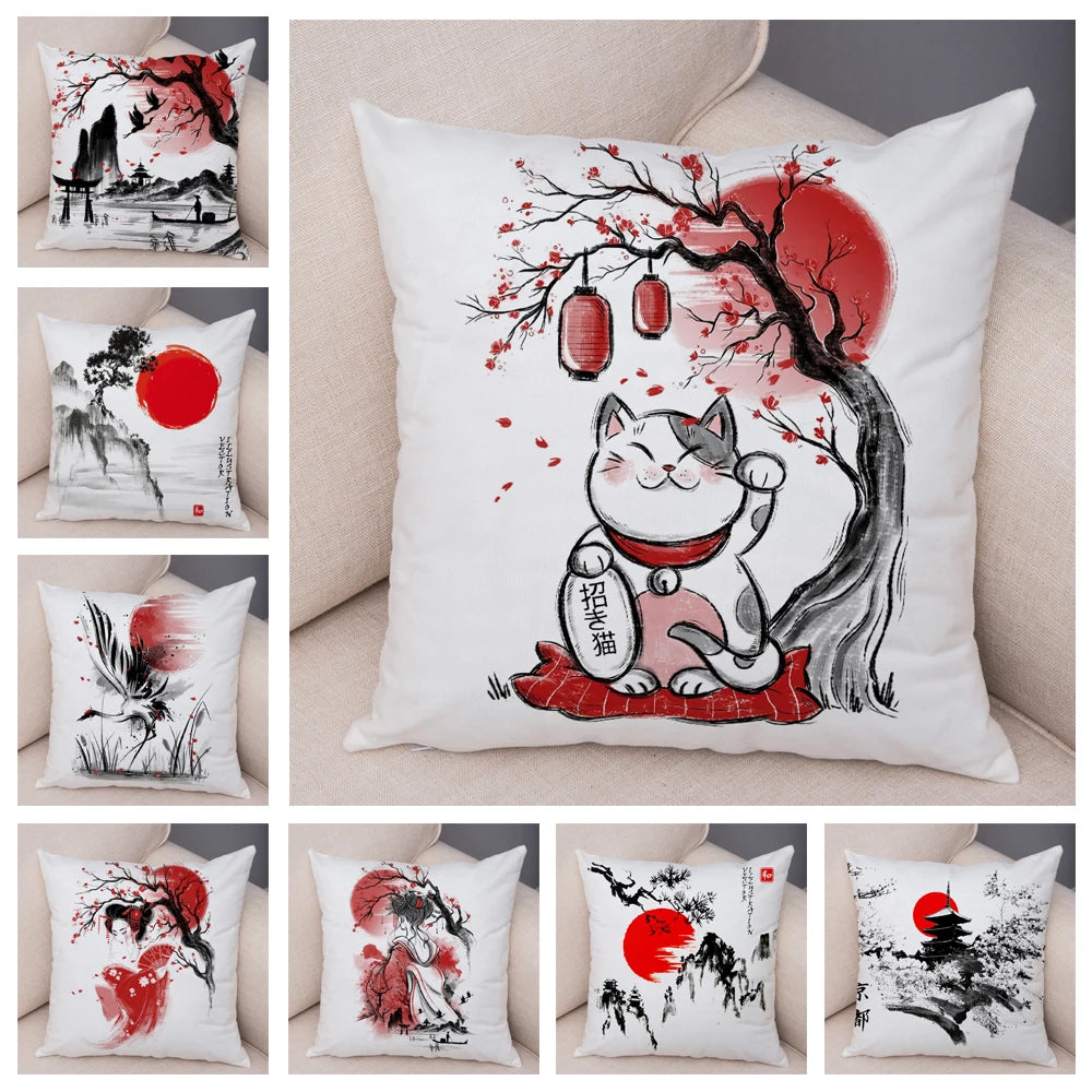 Sumi-e Soft Brushes Neko Collection Plush Pillow Case