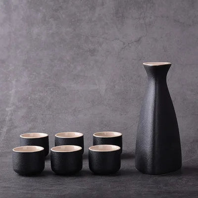 Sake Set with Tokkuri Bottle and 6 Ochoko Cups