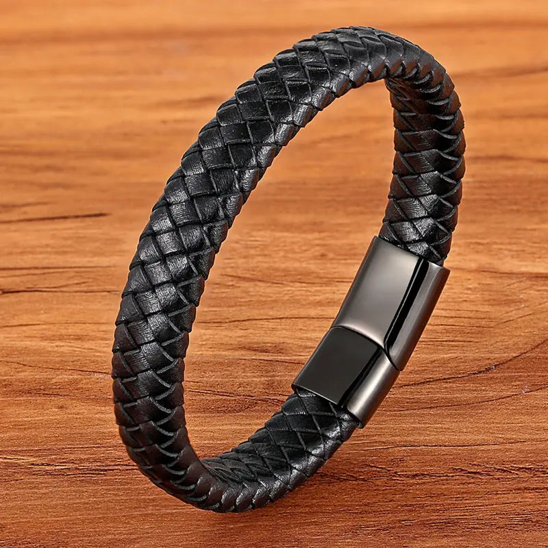 Bushi Braided Wristband Genuine Leather Bracelet