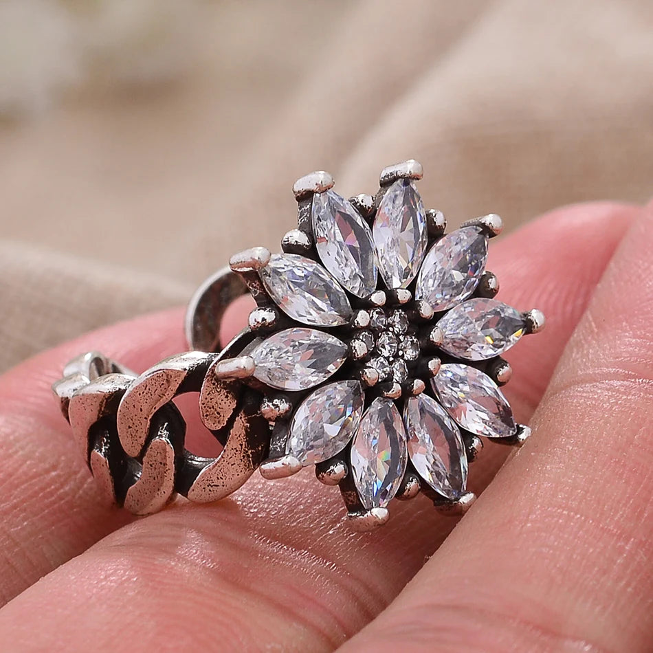 The North Star Ring in Steel and Zircon Stones