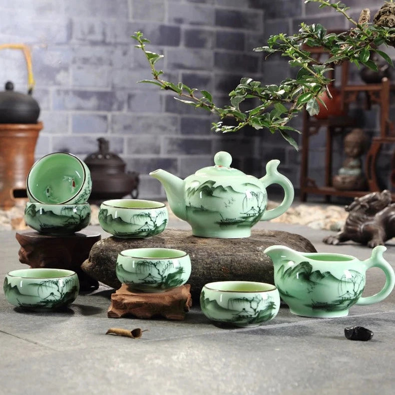 Hand-painted Full Tea Set Celadon