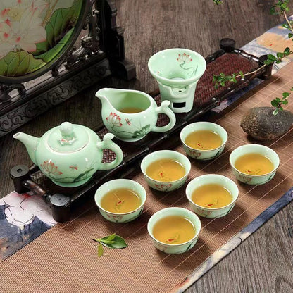 Hand-painted Full Tea Set Celadon