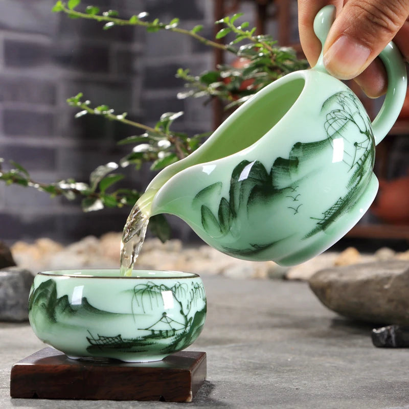 Hand-painted Full Tea Set Celadon