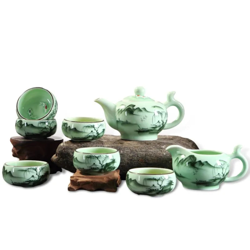 Hand-painted Full Tea Set Celadon