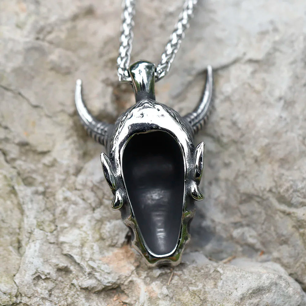 Hannya Mask Long Horns Steel Necklace