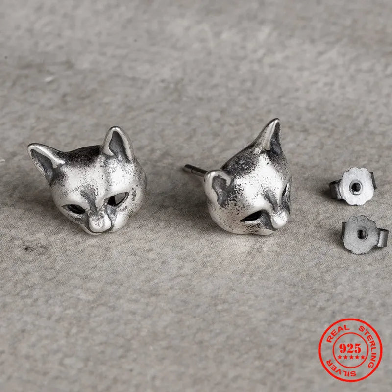 Neko Happy Cat Stud Earrings in 925 Sterling Silver