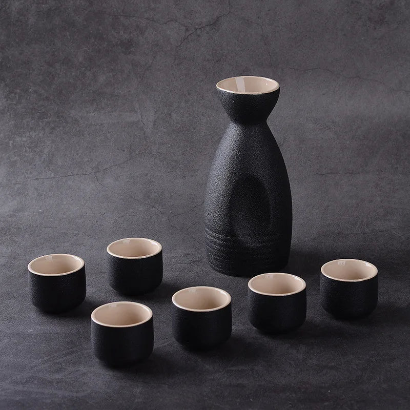 Sake Set with Tokkuri Bottle and 6 Ochoko Cups