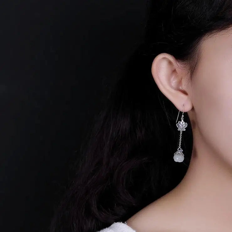 Lotus with Pearl  925 Silver Plated Earrings