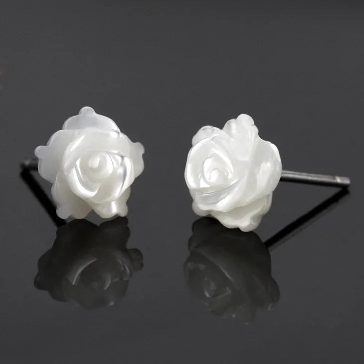 Bara the  White Rose 925 Sterling Silver Earrings
