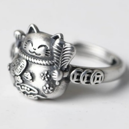 Lucky Cat Maneki Neko 925 Sterling Silver Ring