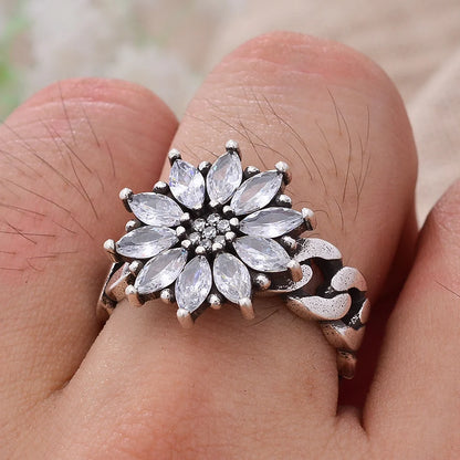 The North Star Ring in Steel and Zircon Stones