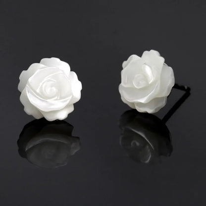 Bara the  White Rose 925 Sterling Silver Earrings