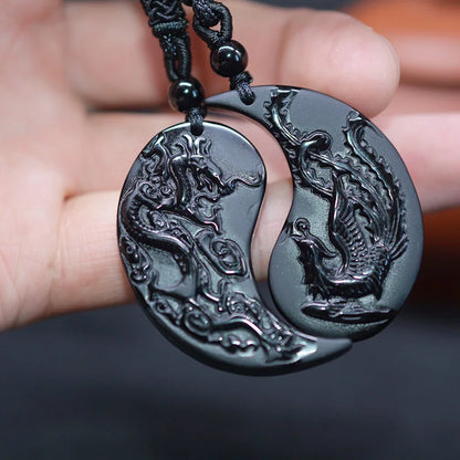 The Dragon and the Phoenix Obsidian Necklace