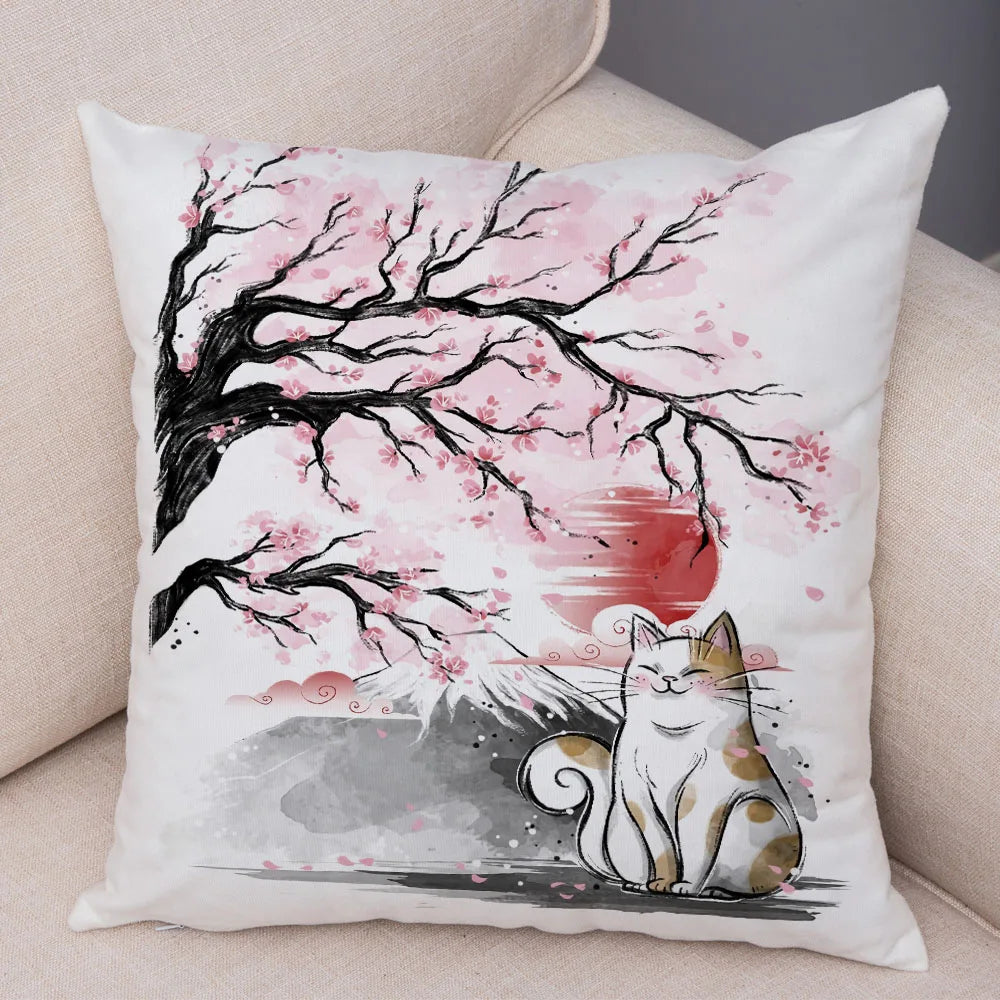 Sumi-e Soft Brushes Neko Collection Plush Pillow Case