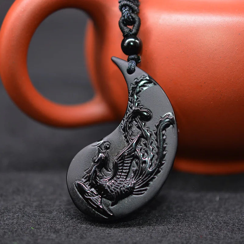 The Dragon and the Phoenix Obsidian Necklace