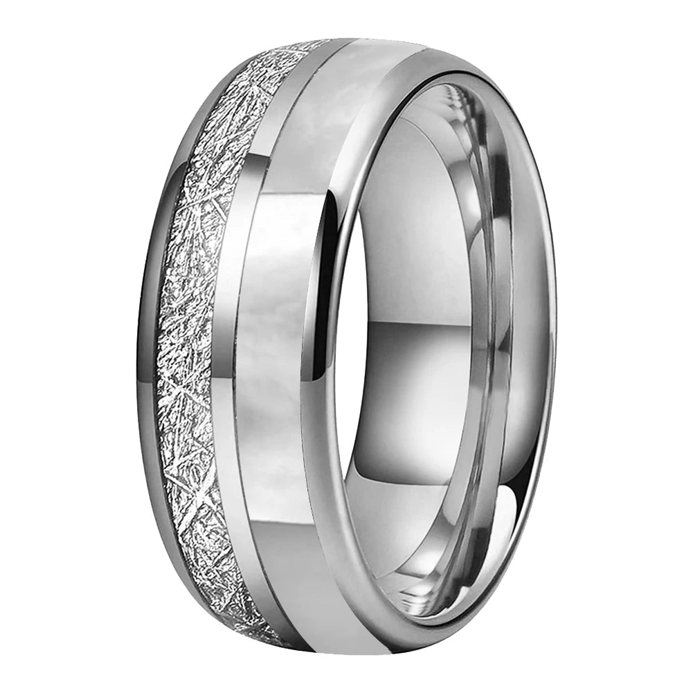 Hokkaido Snows Tungsten Carbide Ring with Mother of Pearl Inlay