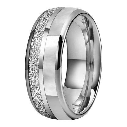 Hokkaido Snows Tungsten Carbide Ring with Mother of Pearl Inlay