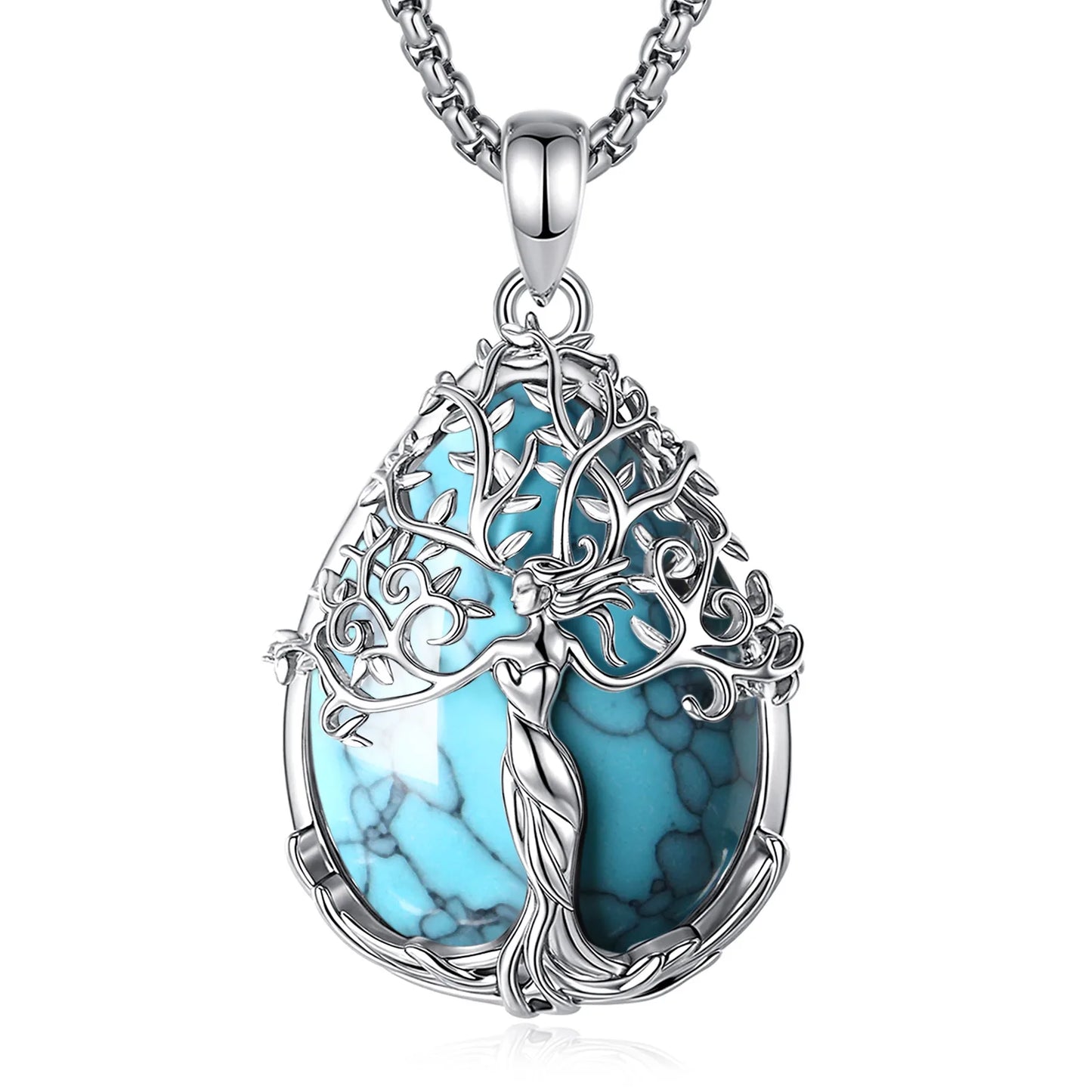 Izanami Kami over Sakura Tree Turquoise Stone Necklace