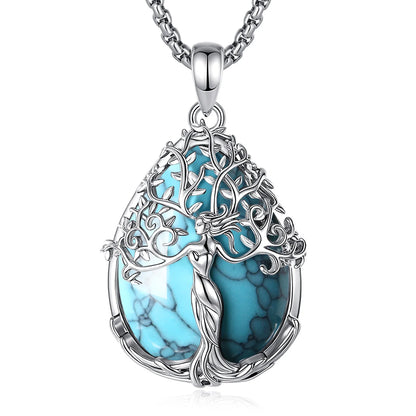 Izanami Kami over Sakura Tree Turquoise Stone Necklace
