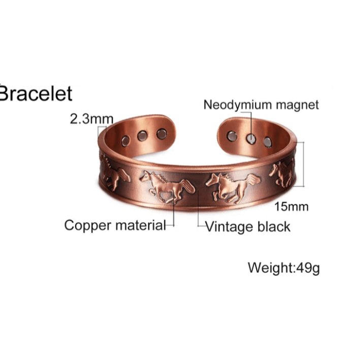 Japanese Horse Copper Bracelet and Ring Set