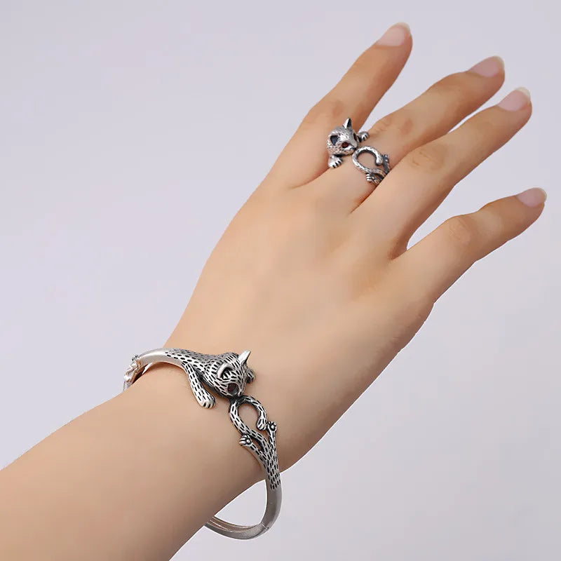 Kawaii Neko Cat Ring and Bracelet in Fine 990 Silver