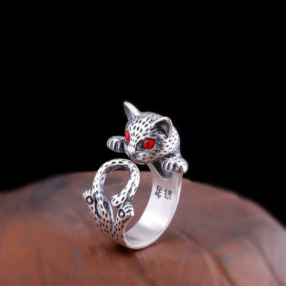 Kawaii Neko Cat Ring and Bracelet in Fine 990 Silver