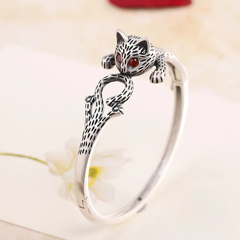 Kawaii Neko Cat Ring and Bracelet in Fine 990 Silver