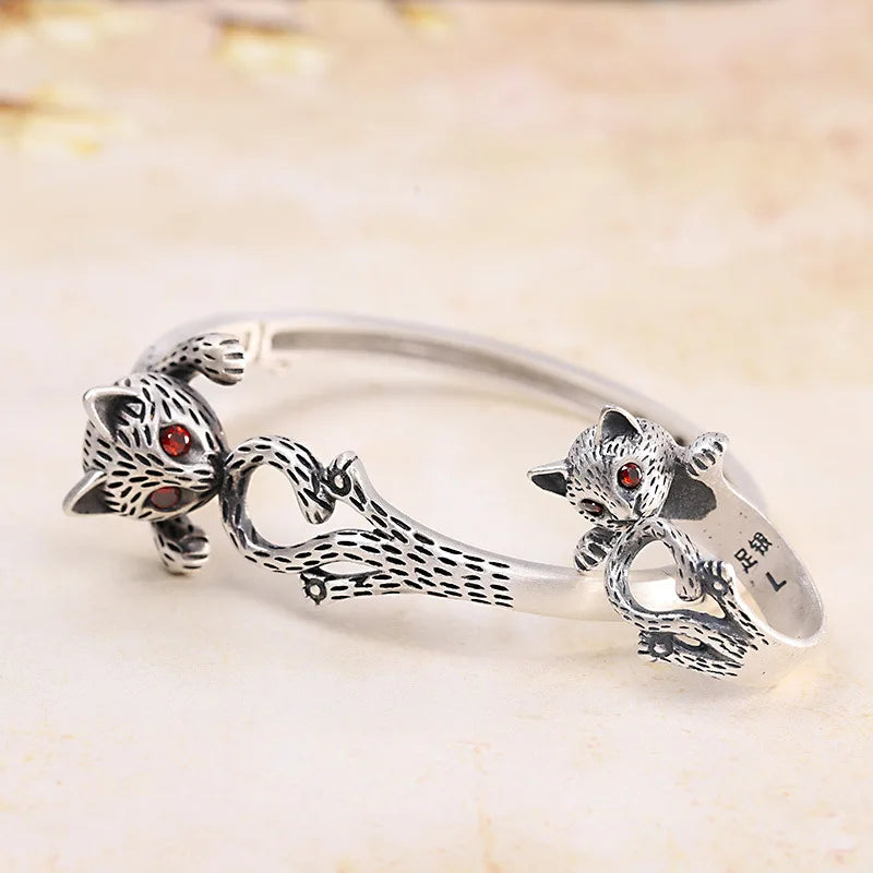 Kawaii Neko Cat Ring and Bracelet in Fine 990 Silver