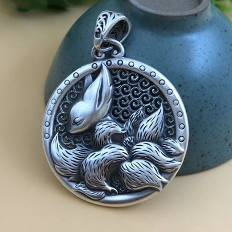 Kitsune Nine Tails Fox 999 Fine Silver Necklace