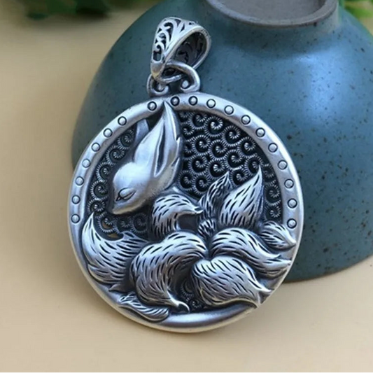 Kitsune Nine Tails Fox 999 Fine Silver Necklace