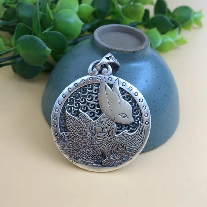 Kitsune Nine Tails Fox 999 Fine Silver Necklace
