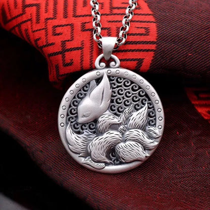 Kitsune Nine Tails Fox 999 Fine Silver Necklace