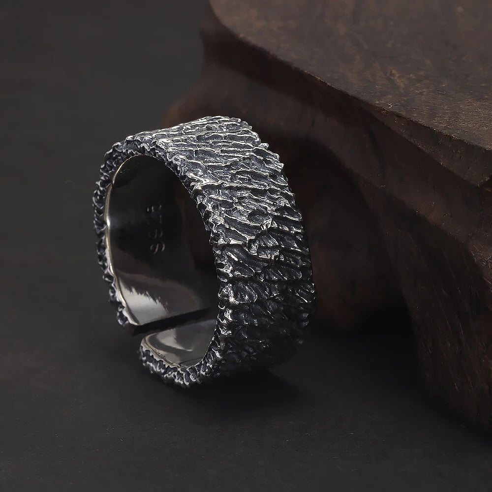 Lava from Mount Fuji Adjustable Ring in 925 Sterling Silver