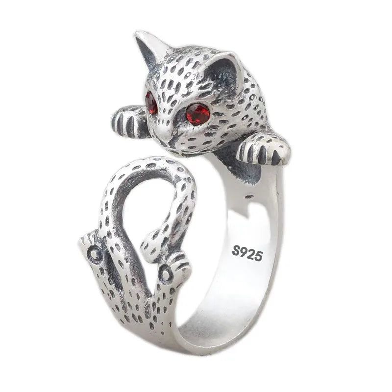 Lucky Neko Cat Adjustable 925 Sterling Silver Ring